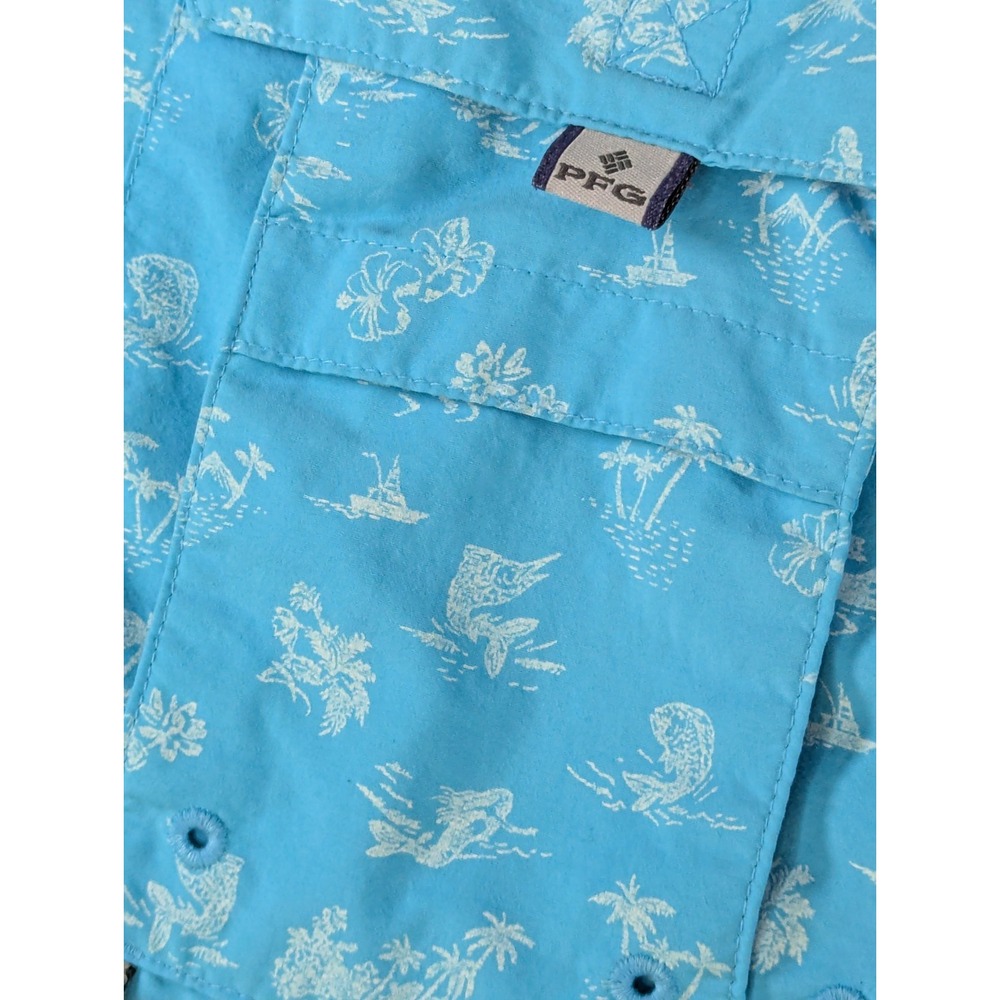 Columbia Mens PFG Super Bahama Fishing Shirt XL Blue Tropical Nautical Print - Picture 4 of 10